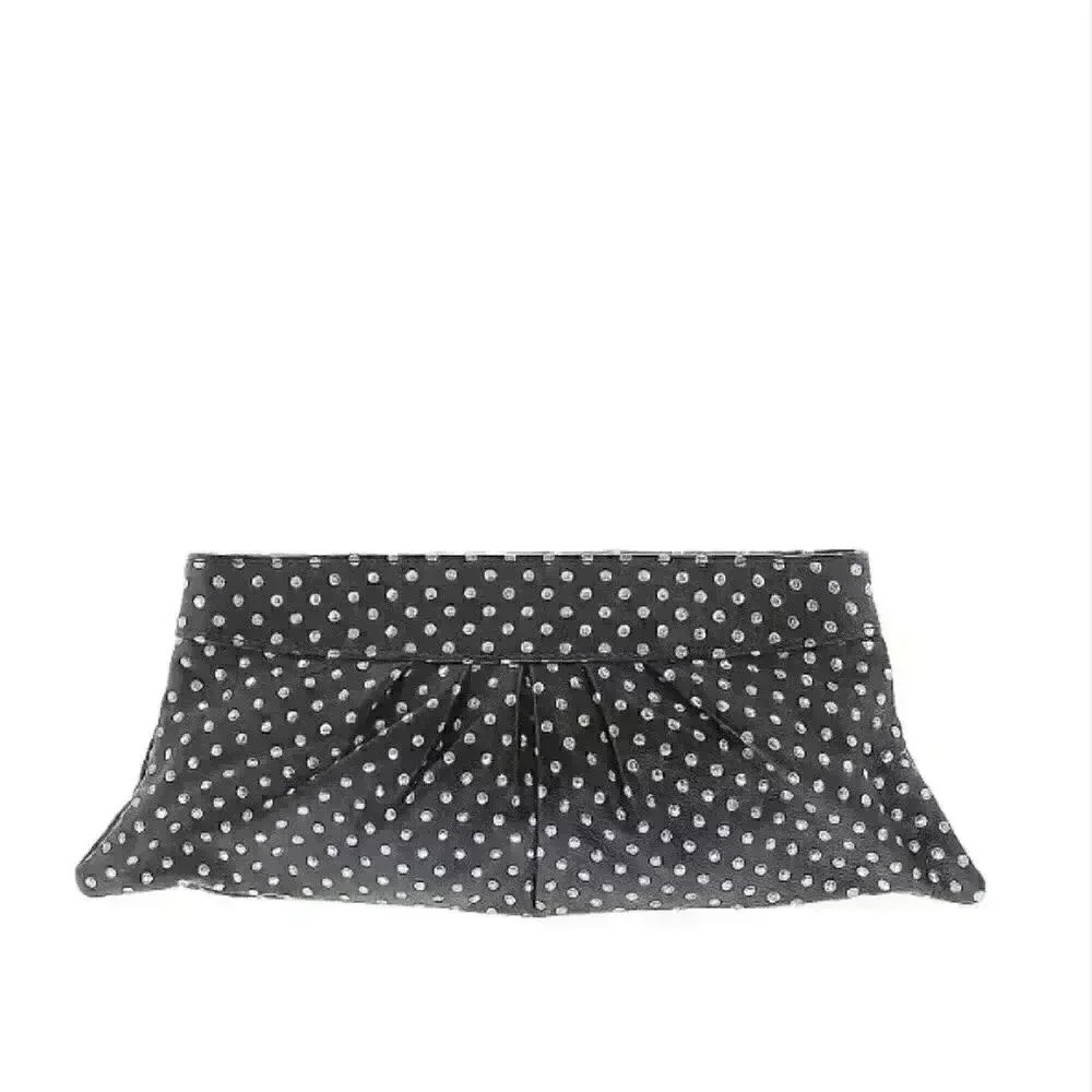 Laura Merkin black and silver polka dot clutch handbag